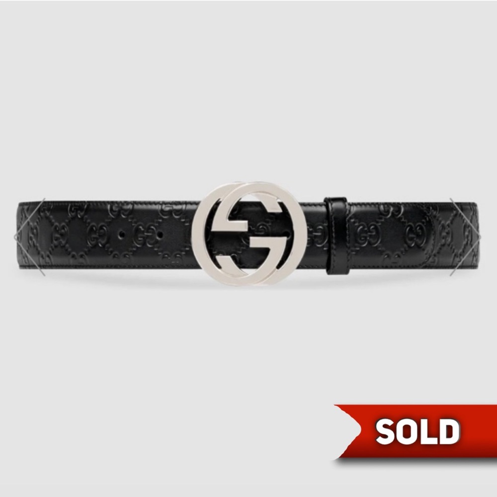 Gucci Signature Leather Belt Black Men’s 95 - Picture 1 of 16